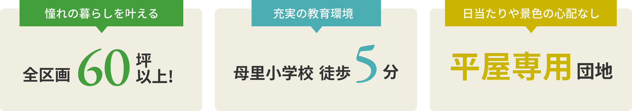 全区画60坪以上／母里小学校徒歩5分／平屋専用団地